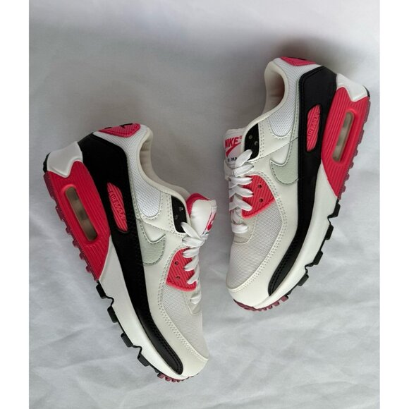 6 WOMEN'S NIKE AIR MAX 90 WHITE BLACK CRIMSON RED DH8010-105 RUNNING SNEAKERS - Picture 1 of 9